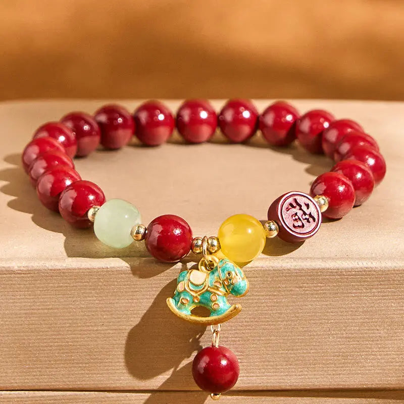 Buddha Stones Year Of The Horse Natural Cinnabar Red Agate Calm Confidence Bracelet Fortune Jewel