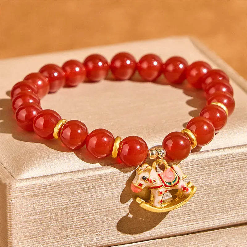 Buddha Stones Year Of The Horse Natural Cinnabar Red Agate Calm Confidence Bracelet Fortune Jewel