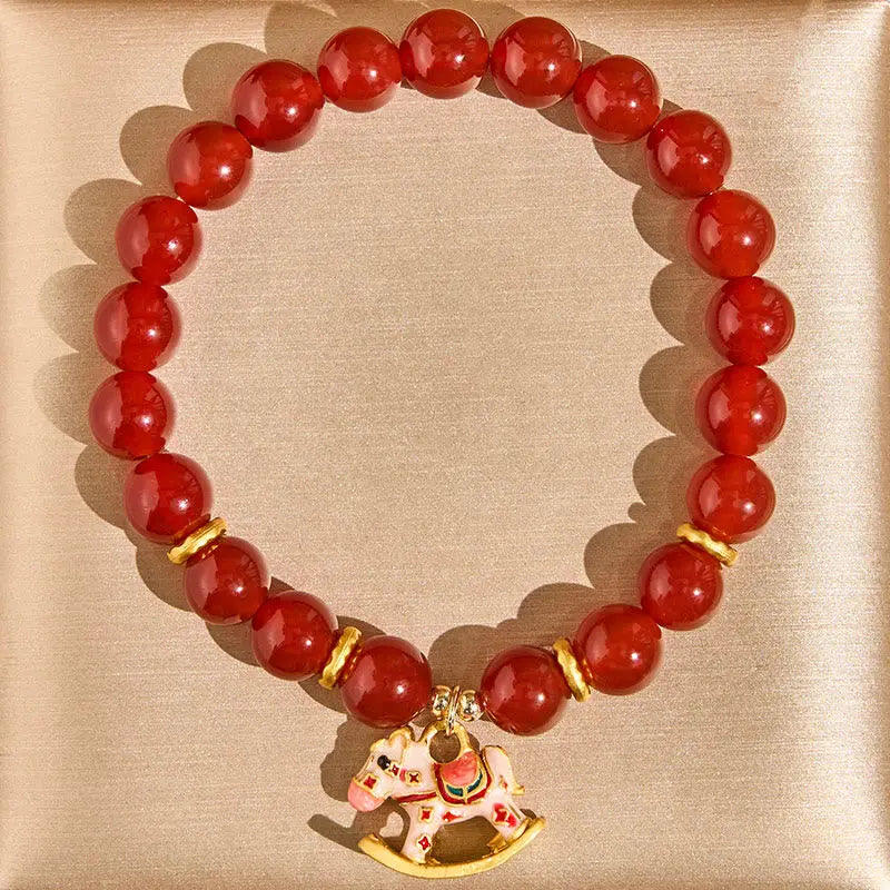 Buddha Stones Year Of The Horse Natural Cinnabar Red Agate Calm Confidence Bracelet Fortune Jewel