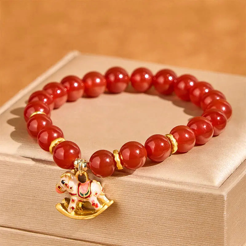 Buddha Stones Year Of The Horse Natural Cinnabar Red Agate Calm Confidence Bracelet Fortune Jewel