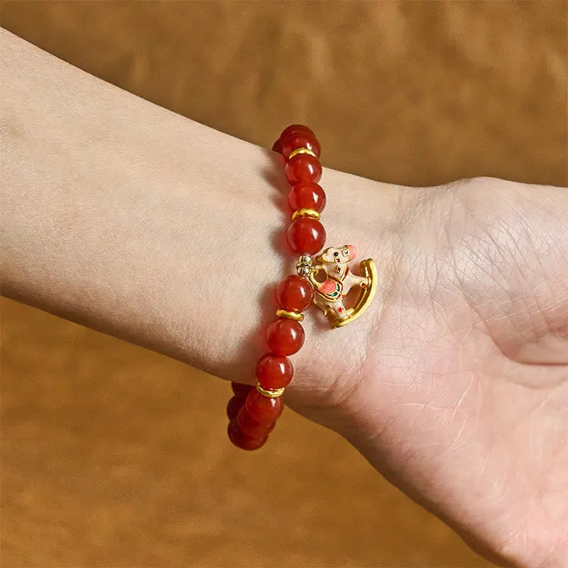 Buddha Stones Year Of The Horse Natural Cinnabar Red Agate Calm Confidence Bracelet Fortune Jewel