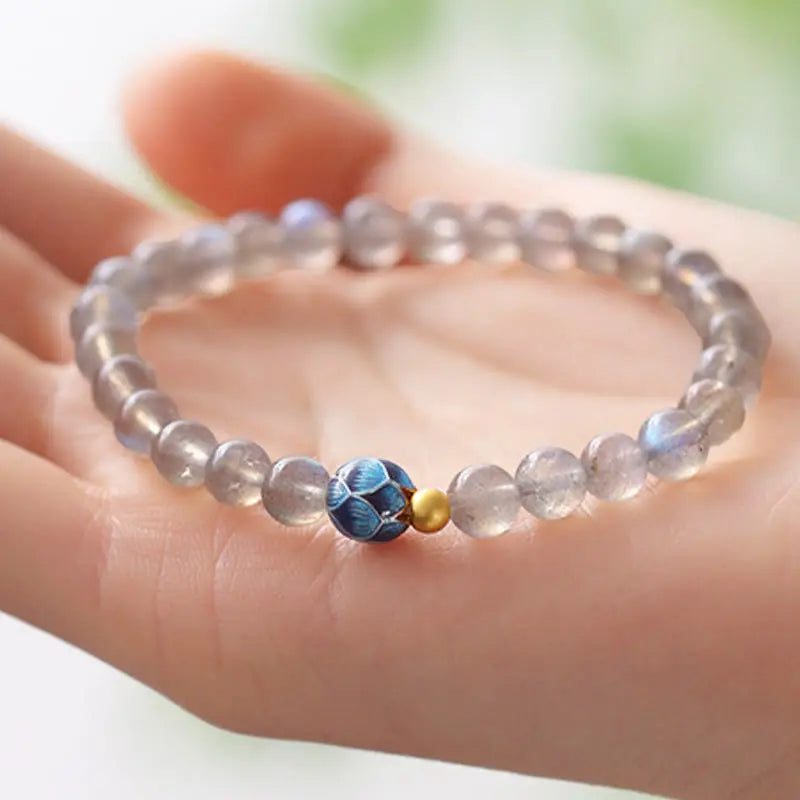 Fortune Jewel Natural Moonstone Lotus Love Charming Bracelet Fortune Jewel