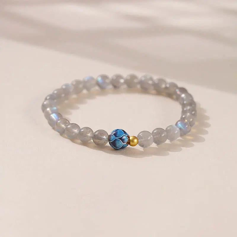 Fortune Jewel Natural Moonstone Lotus Love Charming Bracelet Fortune Jewel