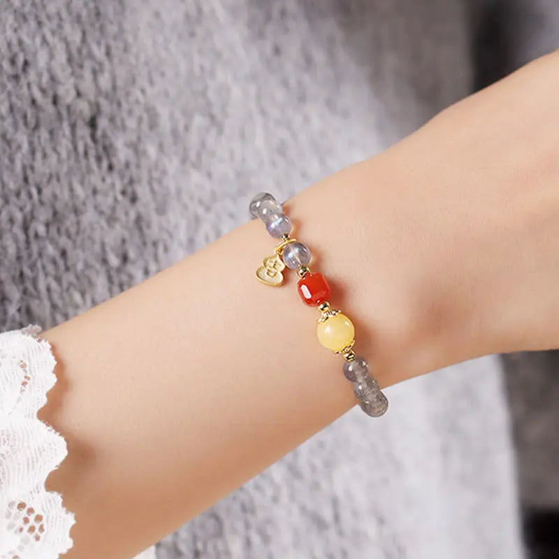 Fortune Jewel Natural Moonstone Lotus Love Charming Bracelet Fortune Jewel