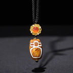 Fortune Jewel Tibetan Agate Carved God of Wealth Nine-eye Dzi Bead Blessing Necklace Pendant Fortune Jewel