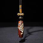 Fortune Jewel Tibetan Agate Dragon Pattern Nine-eye Dzi Protection Necklace Pendant Fortune Jewel