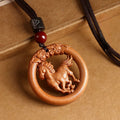 Buddha Stones Peach Wood Chinese Zodiac Year Of The Horse Ward Off Evil Spirits Necklace Pendants - Fortune Jewel
