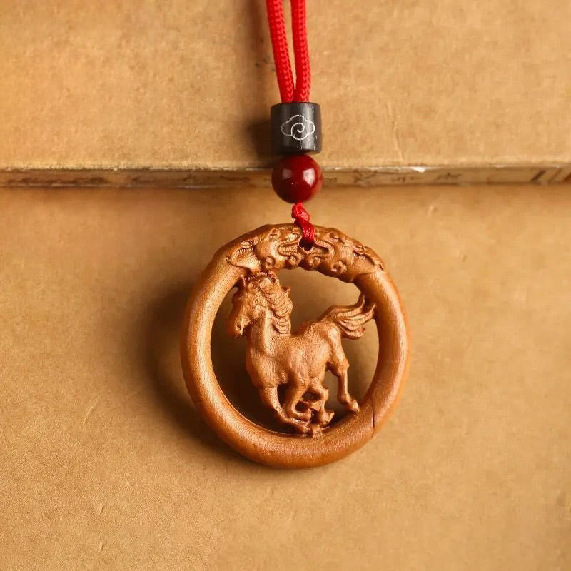 Buddha Stones Peach Wood Chinese Zodiac Year Of The Horse Ward Off Evil Spirits Necklace Pendants - Fortune Jewel