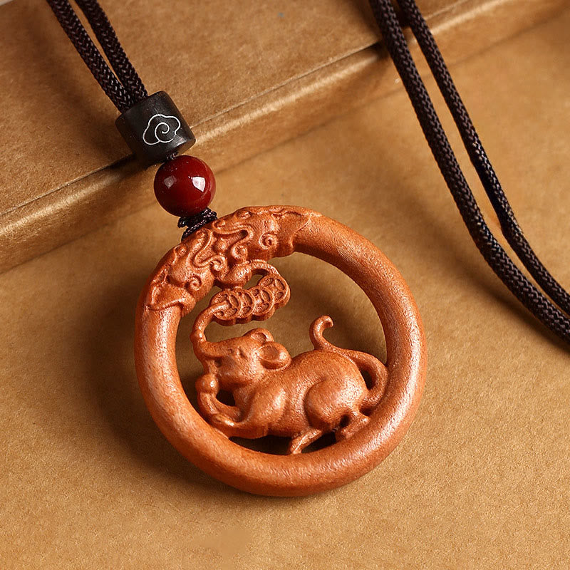 Buddha Stones Peach Wood Chinese Zodiac Year Of The Horse Ward Off Evil Spirits Necklace Pendants - Fortune Jewel