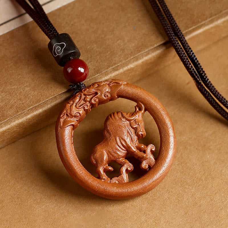 Buddha Stones Peach Wood Chinese Zodiac Year Of The Horse Ward Off Evil Spirits Necklace Pendants - Fortune Jewel