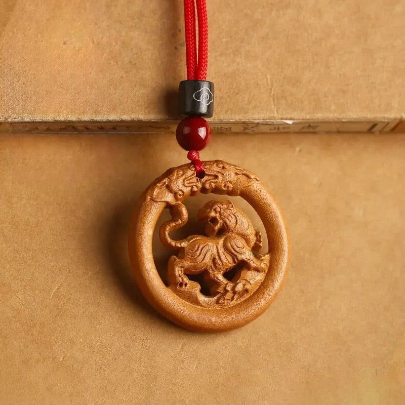 Buddha Stones Peach Wood Chinese Zodiac Year Of The Horse Ward Off Evil Spirits Necklace Pendants - Fortune Jewel