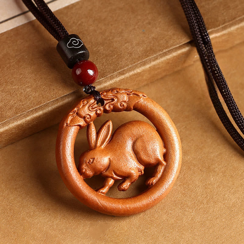 Buddha Stones Peach Wood Chinese Zodiac Year Of The Horse Ward Off Evil Spirits Necklace Pendants - Fortune Jewel
