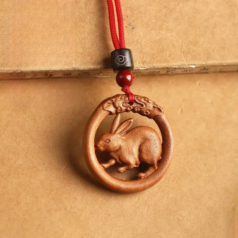 Buddha Stones Peach Wood Chinese Zodiac Year Of The Horse Ward Off Evil Spirits Necklace Pendants - Fortune Jewel