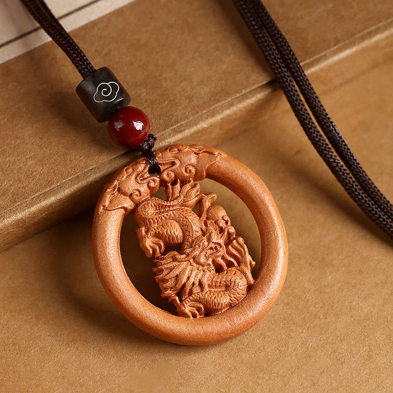 Buddha Stones Peach Wood Chinese Zodiac Year Of The Horse Ward Off Evil Spirits Necklace Pendants - Fortune Jewel
