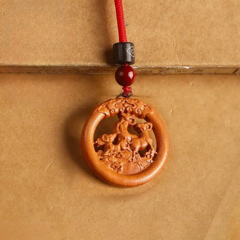 Buddha Stones Peach Wood Chinese Zodiac Year Of The Horse Ward Off Evil Spirits Necklace Pendants - Fortune Jewel