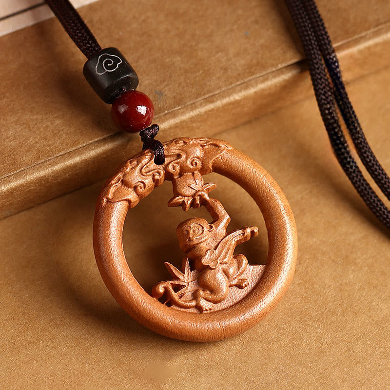 Buddha Stones Peach Wood Chinese Zodiac Year Of The Horse Ward Off Evil Spirits Necklace Pendants - Fortune Jewel
