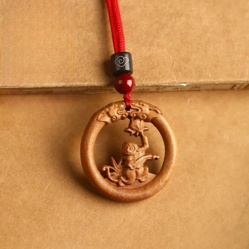 Buddha Stones Peach Wood Chinese Zodiac Year Of The Horse Ward Off Evil Spirits Necklace Pendants - Fortune Jewel