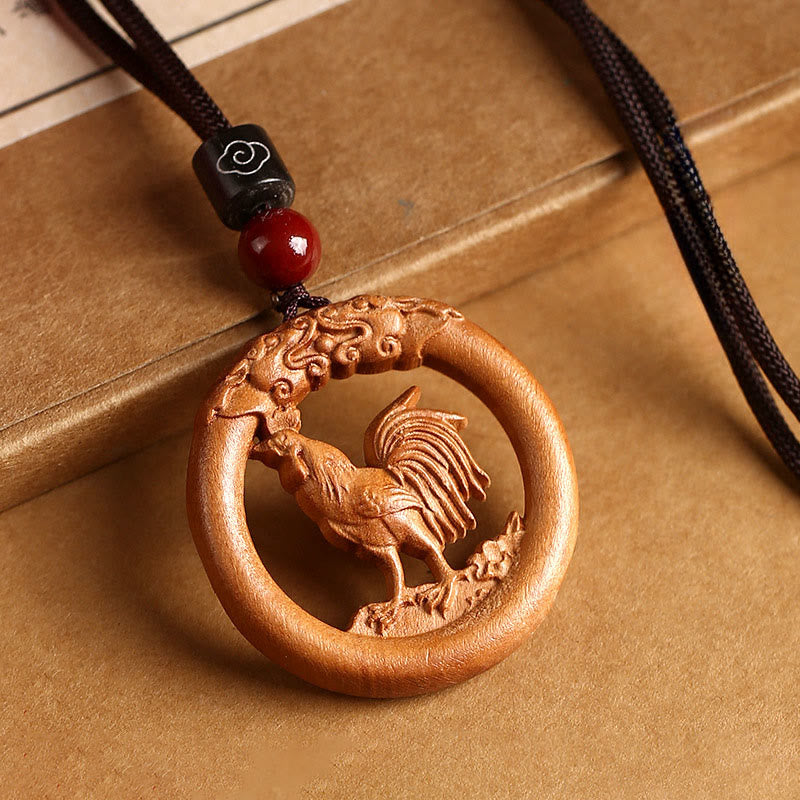 Buddha Stones Peach Wood Chinese Zodiac Year Of The Horse Ward Off Evil Spirits Necklace Pendants - Fortune Jewel