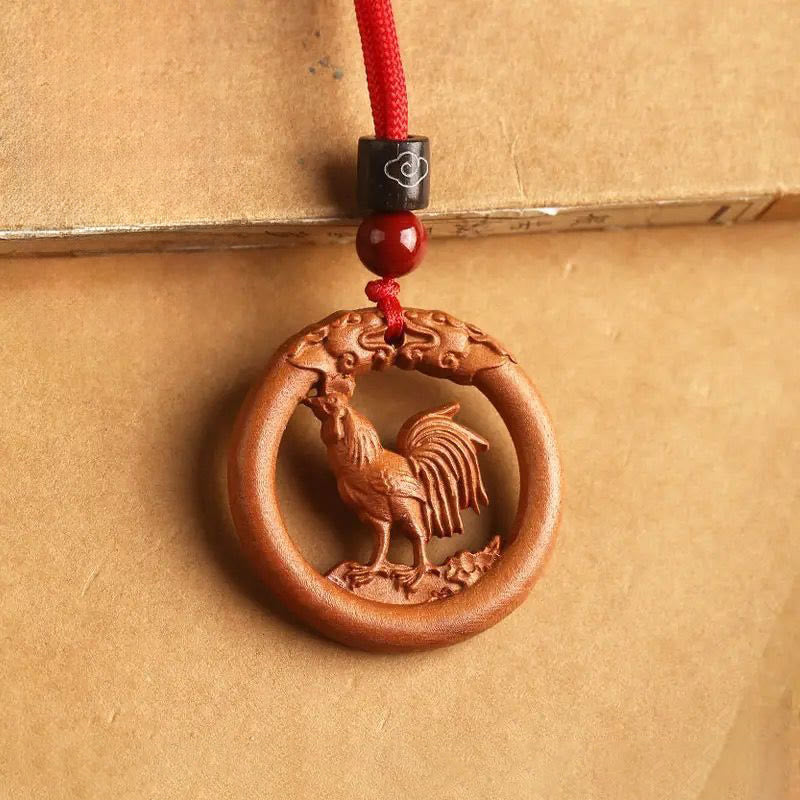 Buddha Stones Peach Wood Chinese Zodiac Year Of The Horse Ward Off Evil Spirits Necklace Pendants - Fortune Jewel