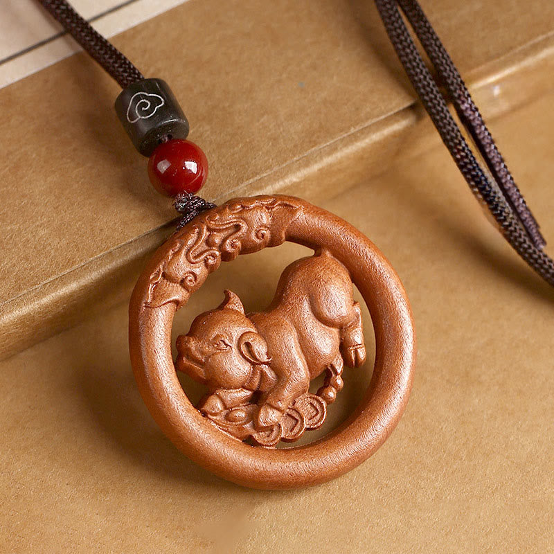Buddha Stones Peach Wood Chinese Zodiac Year Of The Horse Ward Off Evil Spirits Necklace Pendants - Fortune Jewel