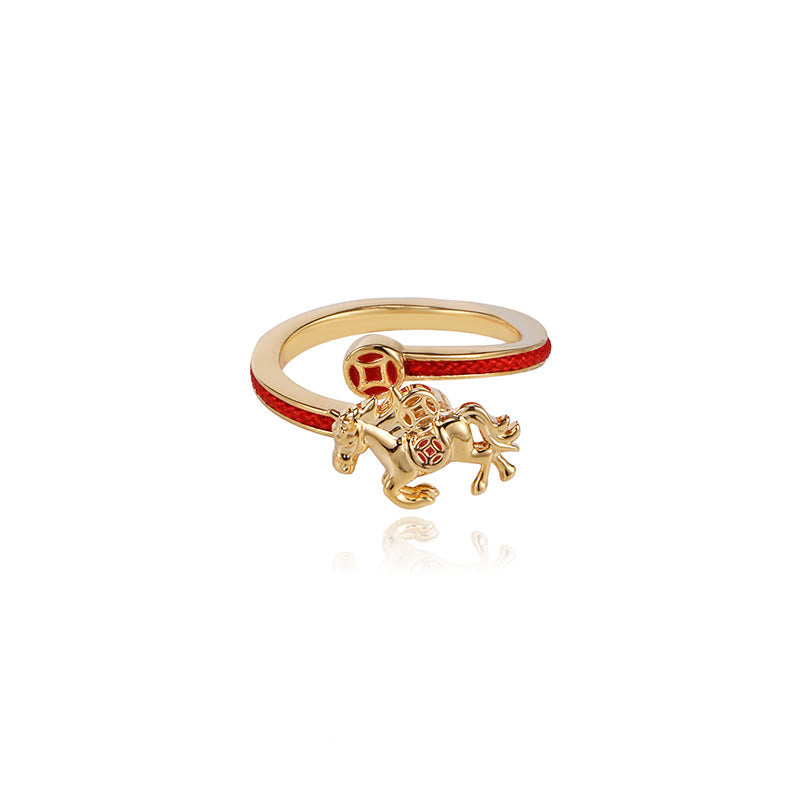 Fortune Jewel Copper Red String Copper Coins Year Of The Horse Opening Balance Ring - Fortune Jewel