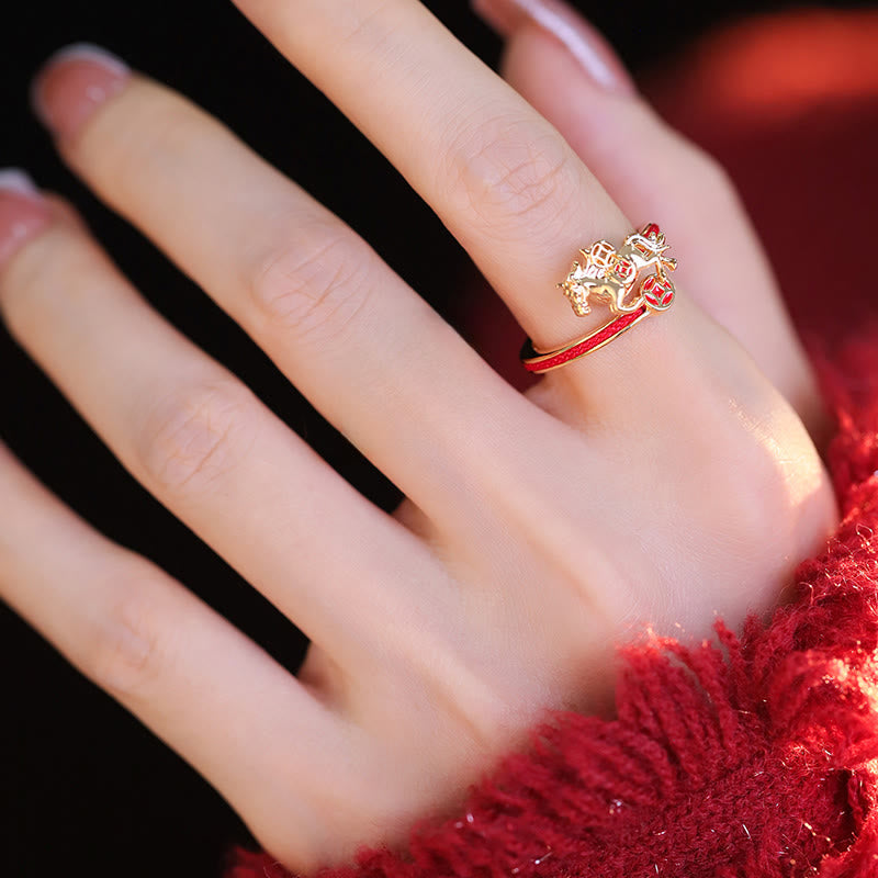 Fortune Jewel Copper Red String Copper Coins Year Of The Horse Opening Balance Ring - Fortune Jewel