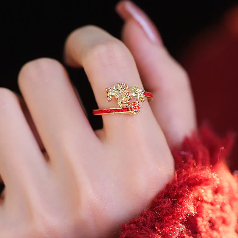 Fortune Jewel Copper Red String Copper Coins Year Of The Horse Opening Balance Ring - Fortune Jewel