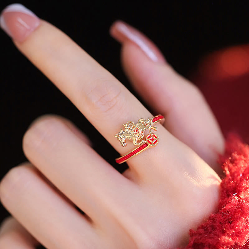 Fortune Jewel Copper Red String Copper Coins Year Of The Horse Opening Balance Ring - Fortune Jewel