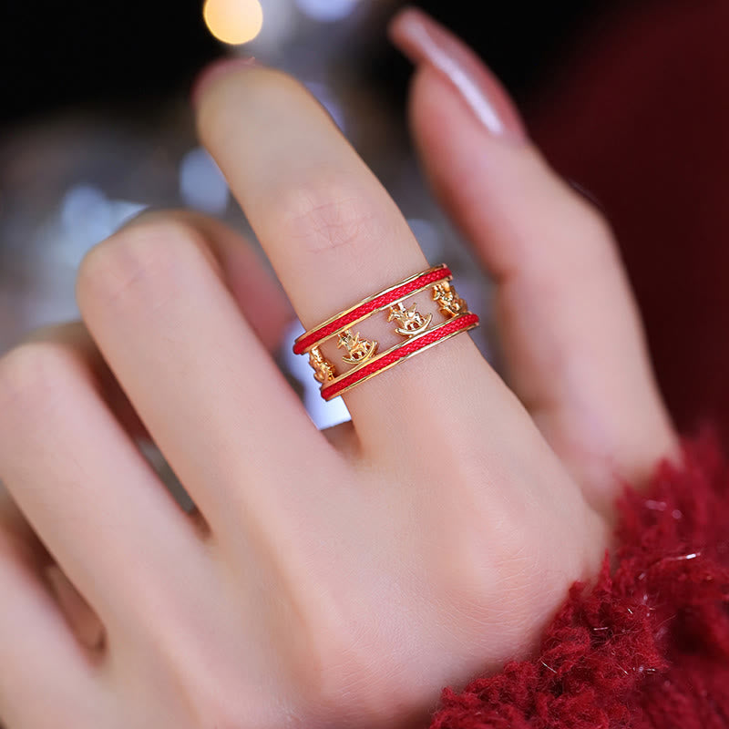 Fortune Jewel Golden Year Of The Horse Luck Blessing Copper Opening Ring - Fortune Jewel
