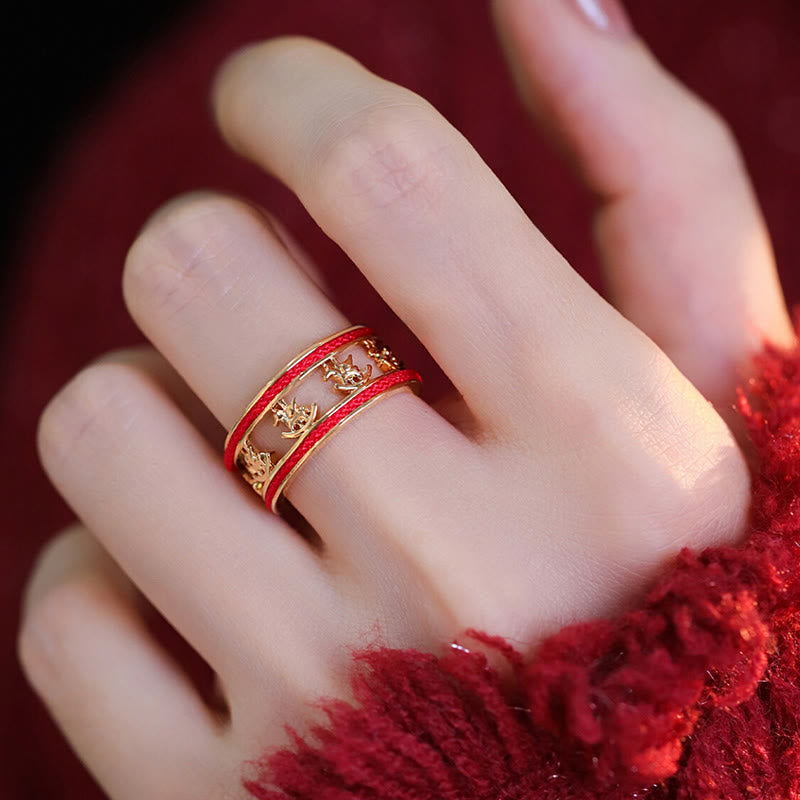 Fortune Jewel Golden Year Of The Horse Luck Blessing Copper Opening Ring - Fortune Jewel