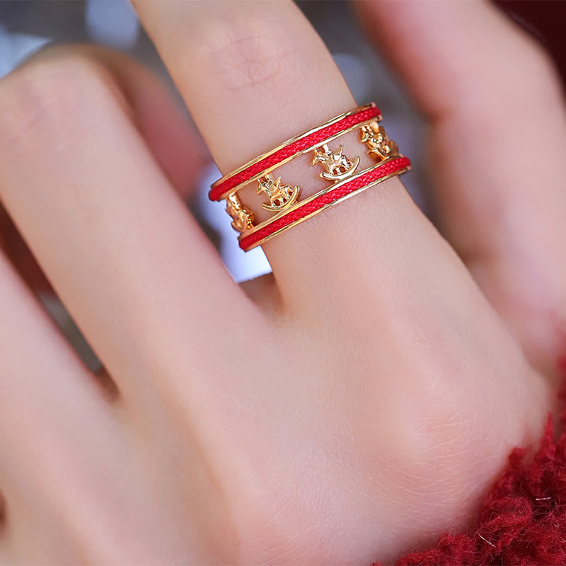Fortune Jewel Golden Year Of The Horse Luck Blessing Copper Opening Ring - Fortune Jewel