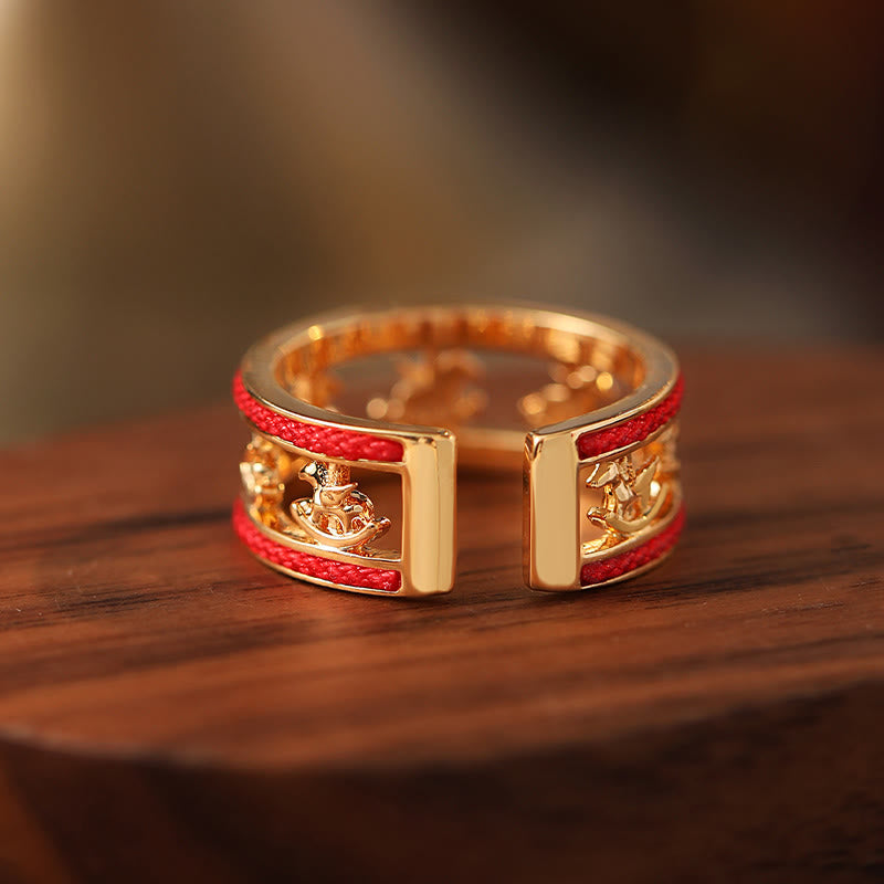 Fortune Jewel Golden Year Of The Horse Luck Blessing Copper Opening Ring - Fortune Jewel