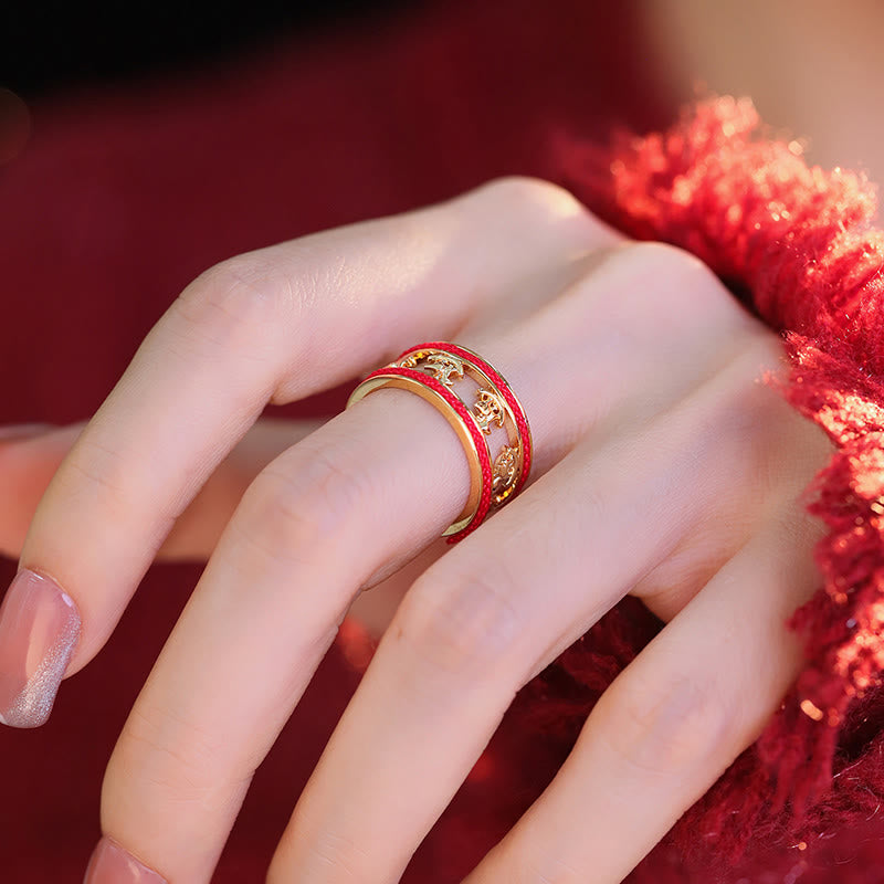 Fortune Jewel Golden Year Of The Horse Luck Blessing Copper Opening Ring - Fortune Jewel