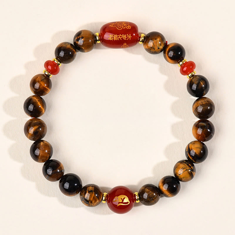 Fortune Jewel 12 Chinese Zodiac Natural Tiger Eye Red Agate Protection Bracelet - Fortune Jewel