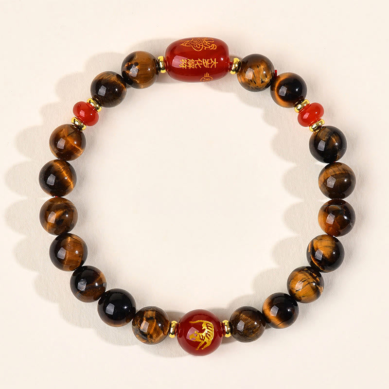 Fortune Jewel 12 Chinese Zodiac Natural Tiger Eye Red Agate Protection Bracelet - Fortune Jewel