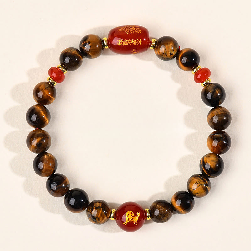 Fortune Jewel 12 Chinese Zodiac Natural Tiger Eye Red Agate Protection Bracelet - Fortune Jewel