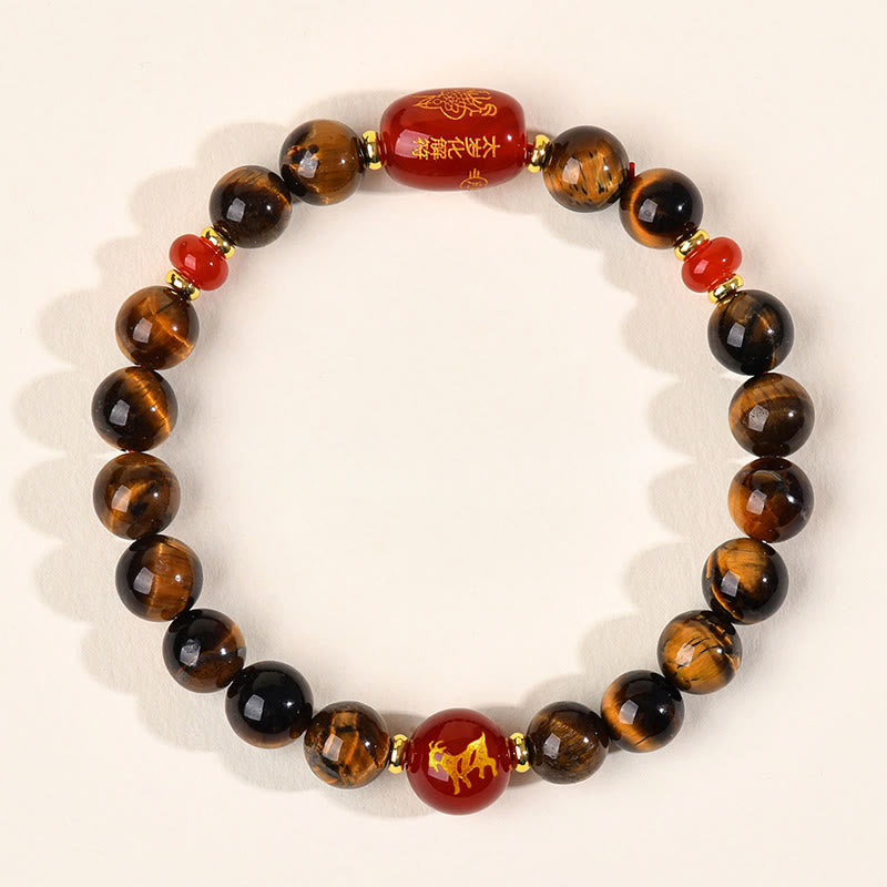 Fortune Jewel 12 Chinese Zodiac Natural Tiger Eye Red Agate Protection Bracelet - Fortune Jewel