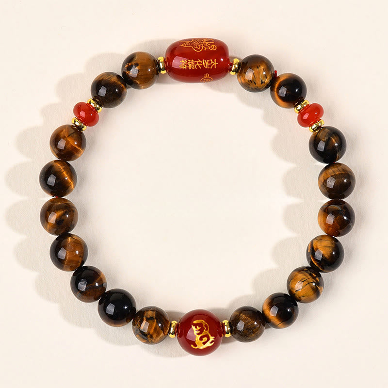 Fortune Jewel 12 Chinese Zodiac Natural Tiger Eye Red Agate Protection Bracelet - Fortune Jewel
