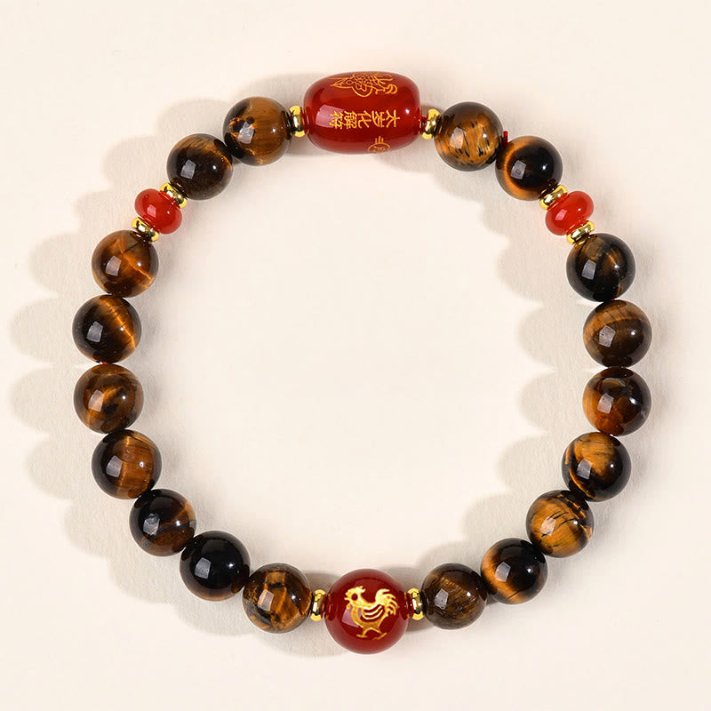Fortune Jewel 12 Chinese Zodiac Natural Tiger Eye Red Agate Protection Bracelet - Fortune Jewel