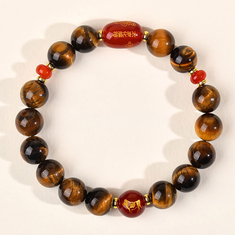 Fortune Jewel 12 Chinese Zodiac Natural Tiger Eye Red Agate Protection Bracelet - Fortune Jewel