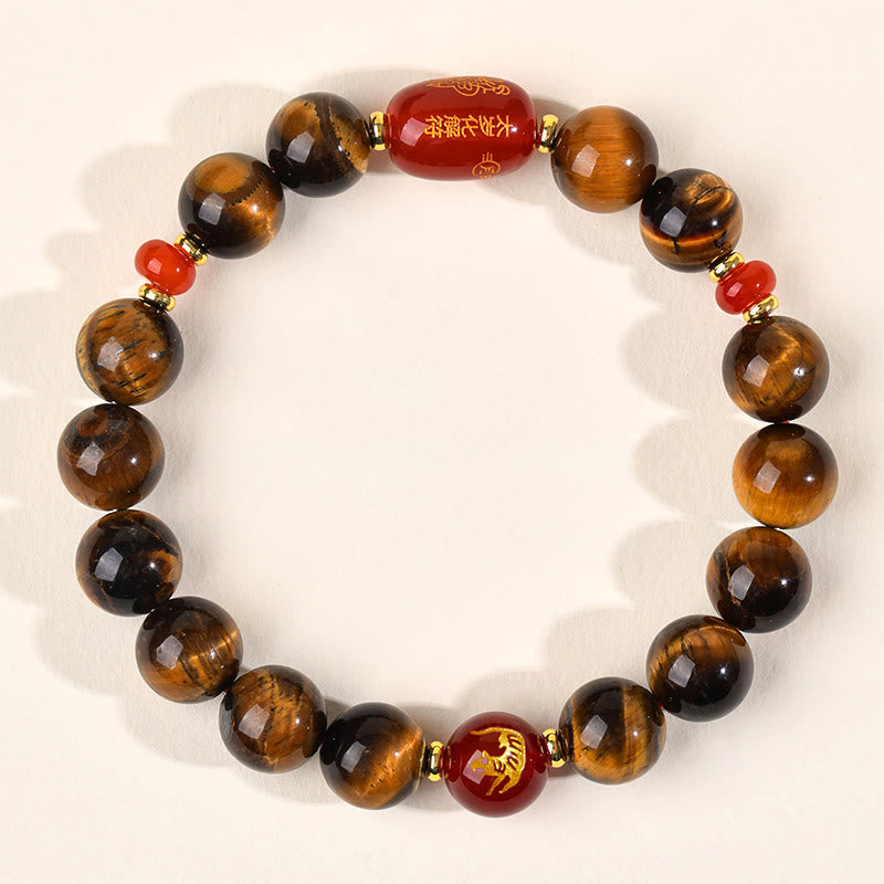 Fortune Jewel 12 Chinese Zodiac Natural Tiger Eye Red Agate Protection Bracelet - Fortune Jewel