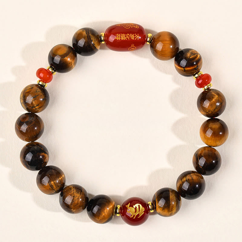 Fortune Jewel 12 Chinese Zodiac Natural Tiger Eye Red Agate Protection Bracelet - Fortune Jewel