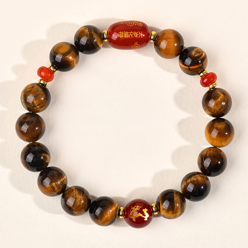 Fortune Jewel 12 Chinese Zodiac Natural Tiger Eye Red Agate Protection Bracelet - Fortune Jewel