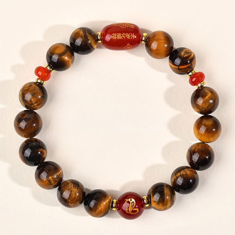 Fortune Jewel 12 Chinese Zodiac Natural Tiger Eye Red Agate Protection Bracelet - Fortune Jewel