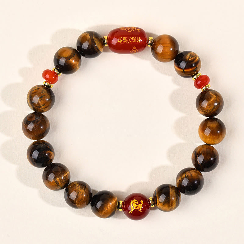 Fortune Jewel 12 Chinese Zodiac Natural Tiger Eye Red Agate Protection Bracelet - Fortune Jewel