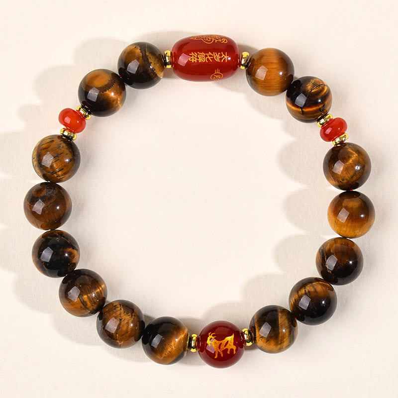 Fortune Jewel 12 Chinese Zodiac Natural Tiger Eye Red Agate Protection Bracelet - Fortune Jewel