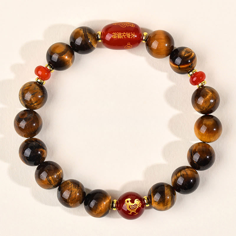 Fortune Jewel 12 Chinese Zodiac Natural Tiger Eye Red Agate Protection Bracelet - Fortune Jewel