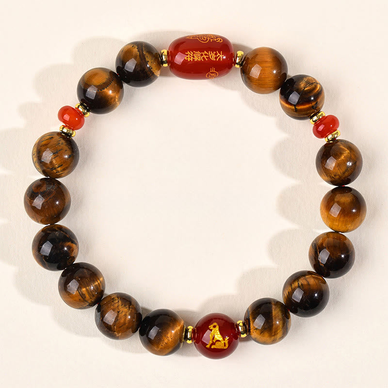 Fortune Jewel 12 Chinese Zodiac Natural Tiger Eye Red Agate Protection Bracelet - Fortune Jewel