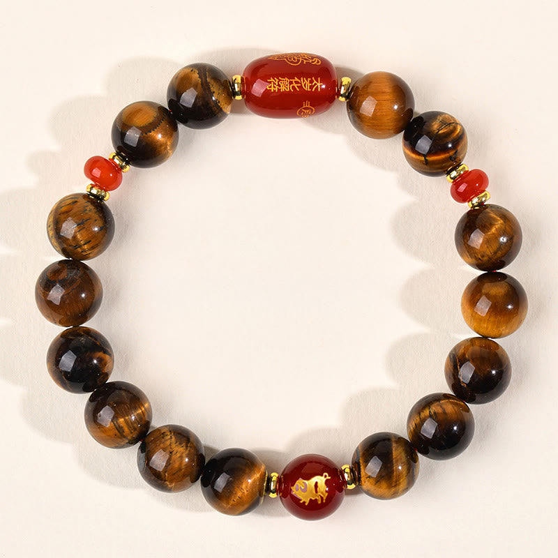Fortune Jewel 12 Chinese Zodiac Natural Tiger Eye Red Agate Protection Bracelet - Fortune Jewel