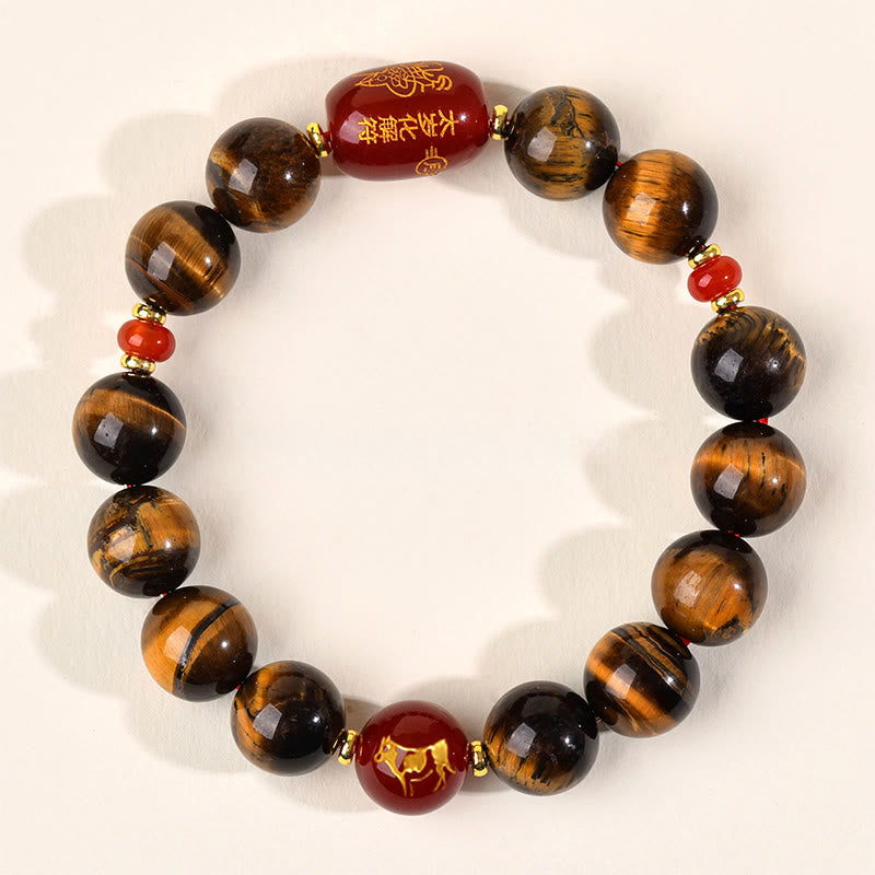 Fortune Jewel 12 Chinese Zodiac Natural Tiger Eye Red Agate Protection Bracelet - Fortune Jewel